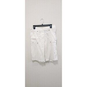Ecologie White 100% Linen Long Shorts w Roll Up Tabs Beach Comfy Wear Sz 10